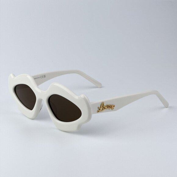 Loewe Men BRAND NEW Sunglasses LW40109U 21E CURVY Shiny Ivory Brown Geometric - Picture 8 of 12